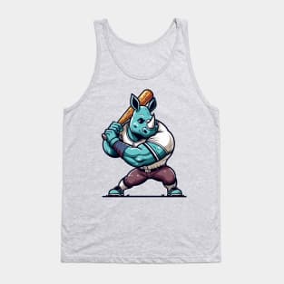 Vintage rhino batter - Retro 1990s Cartoon Style Baseball Art Tank Top